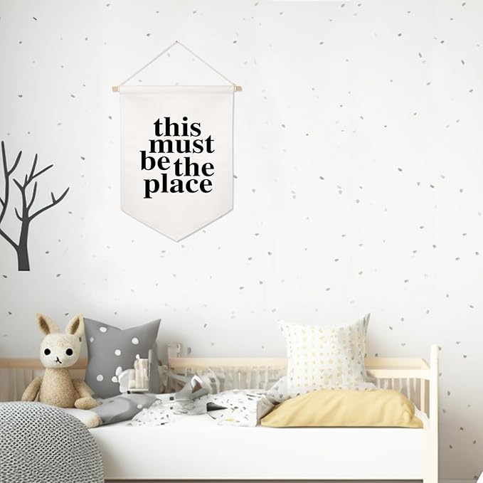 This Must Be The Place Wall Hanging, Linen Wall Art, Linen Wall Banner, Canvas Flag, Vintage Banner, Positive Thinking, Black and White, Minimalist Wall Decor, Vintage Flag for Home and Office Decor