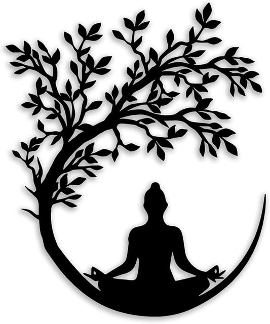 OPTYBVFD Tree of Life and Buddha Metal Wall Decor - Zen Room Decor Wall Art Home Decor for Living Room, Bedroom, Office, Yoga, Meditation (Black)