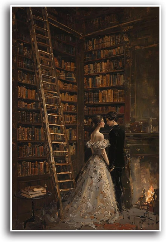 JFHCQJPK Gothic retro library scene decoration melancholy calm art college style wall aesthetic antique style home decoration suitable for bedroom living room16x24in Frameless