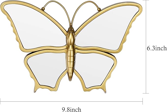 Decorative Butterfly Wall Mirror with Gold Plastic Frame (9.8 x 6.3 inch)