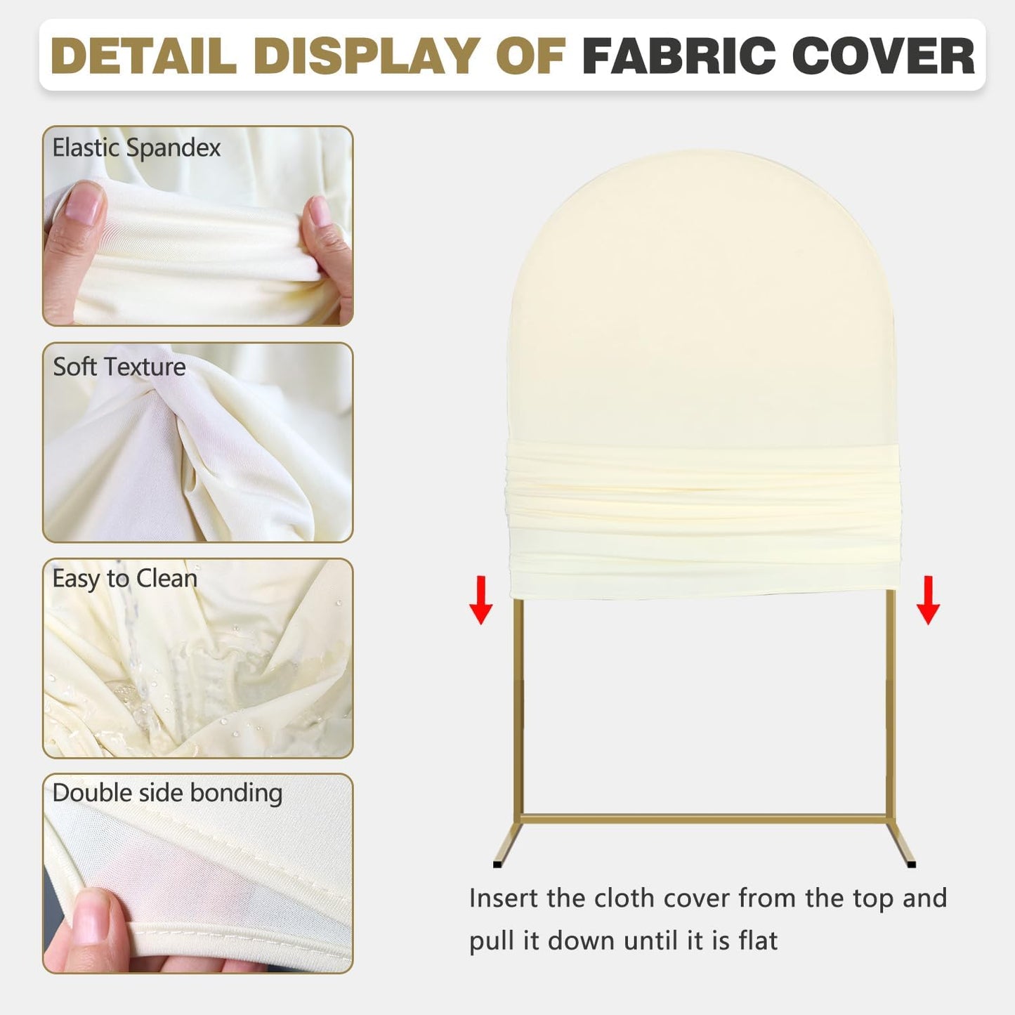 Arch Backdrop Stand and Cover Set, Metal Balloon Arch Backdrop 7.2ft, Gold Arched Stand Frame for Wedding, Parties,Birthday, Backdrop Decorations (Beige,7.2ft)