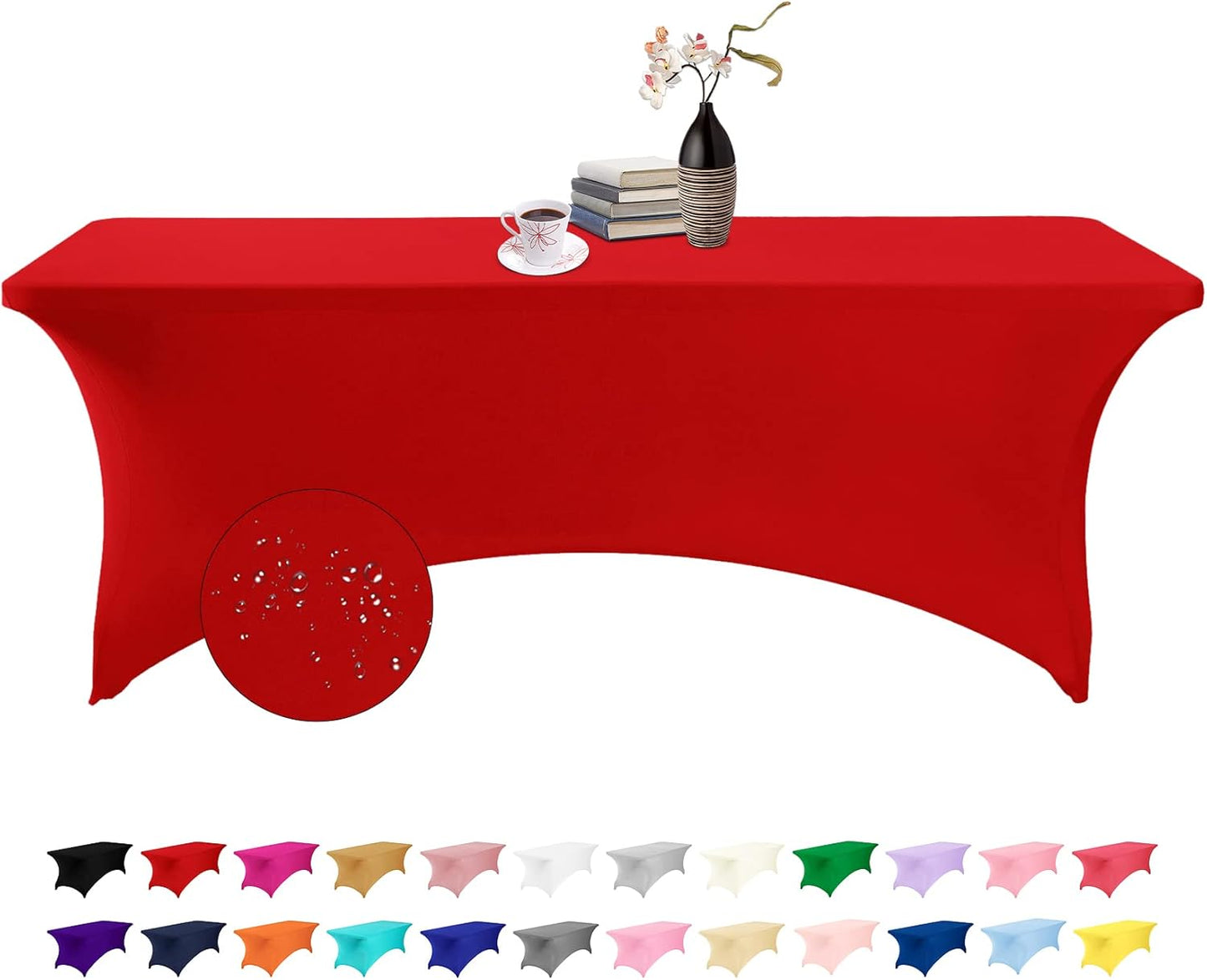 Spandex 8ft Waterproof Table Cover for Party,Wedding, Banquet, and Events(Red)
