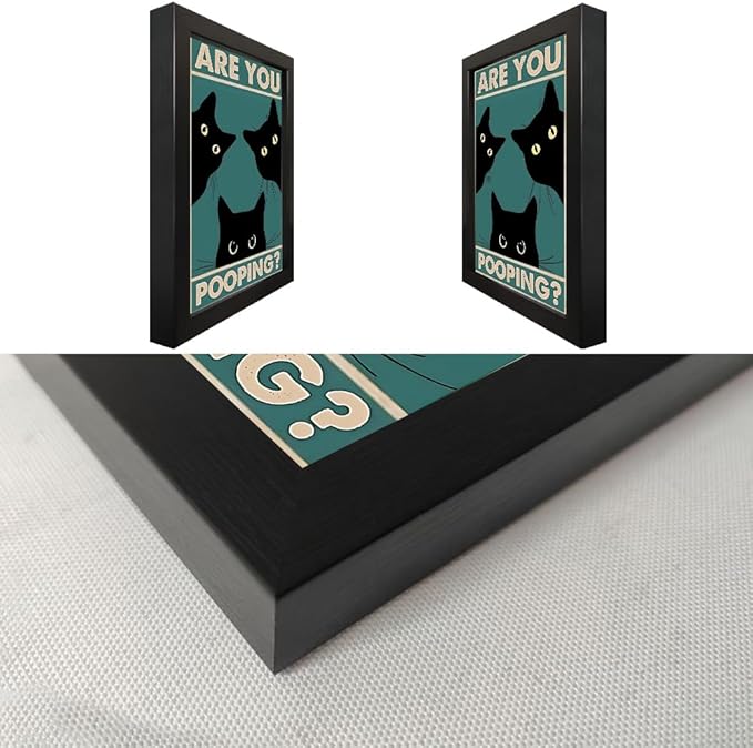 Funny Black Cat Wall Art - Are You Pooping? Bathroom Decor, Vintage Gothic Wall Art, Framed Prints 8"x10", Cute Animal Retro Apartment Decor for Toilet & Bathroom
