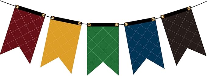 Newwiee Wizarding House Banner Flag Set, Magic Theme 12 x 20'' Polyester Flags Sign, Diamond Checkered Banners for Wall Decor, Bday Garland, Party Decoration, Photoshoot Backdrop
