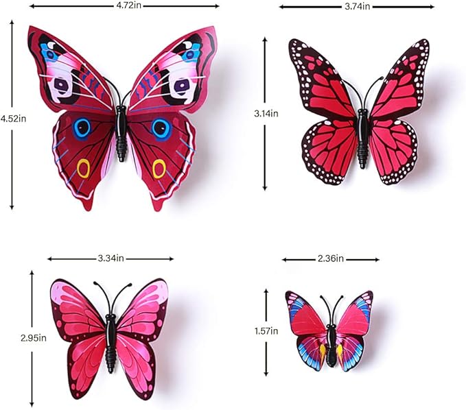 24pcs 3D Vivid Special Man-Made Lively Butterfly Wall Stickers Removable Butterflies Wall Decals 3D Nursery Art Decor for Kids Girls Bedroom Living Room Classroom Party Decoration Pink & Green