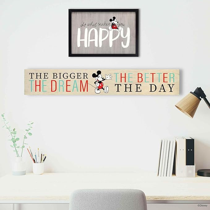 Disney Mickey Mouse Do What Makes You Happy Framed Wood Wall Decor - For Bedroom, Playroom or Living Room