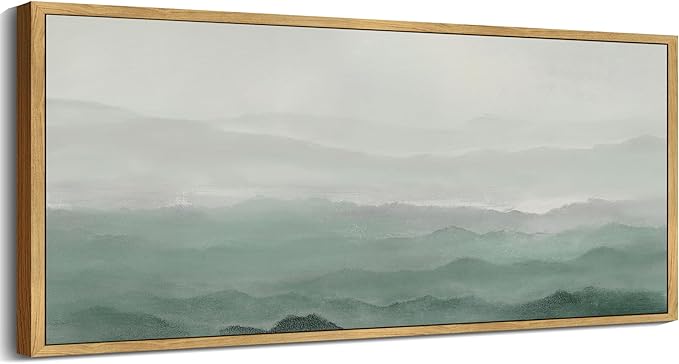 SHENIFY Vintage Landscape Framed Wall Art Foggy Mountain Farmhouse Decor Retro Wilderness Illustrations Decorative for Hallway Bedroom Living Room Dining Room - 20x60in Natural Framed