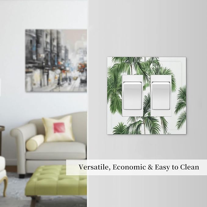 Decorative Outlet Covers Palm Trees Tropical Green Plant Palm Leaf 2 Gang Double Gfci Rocker Electrical Wall Panels Light Switch Cover Plate For Bed Room Bathroom Decor