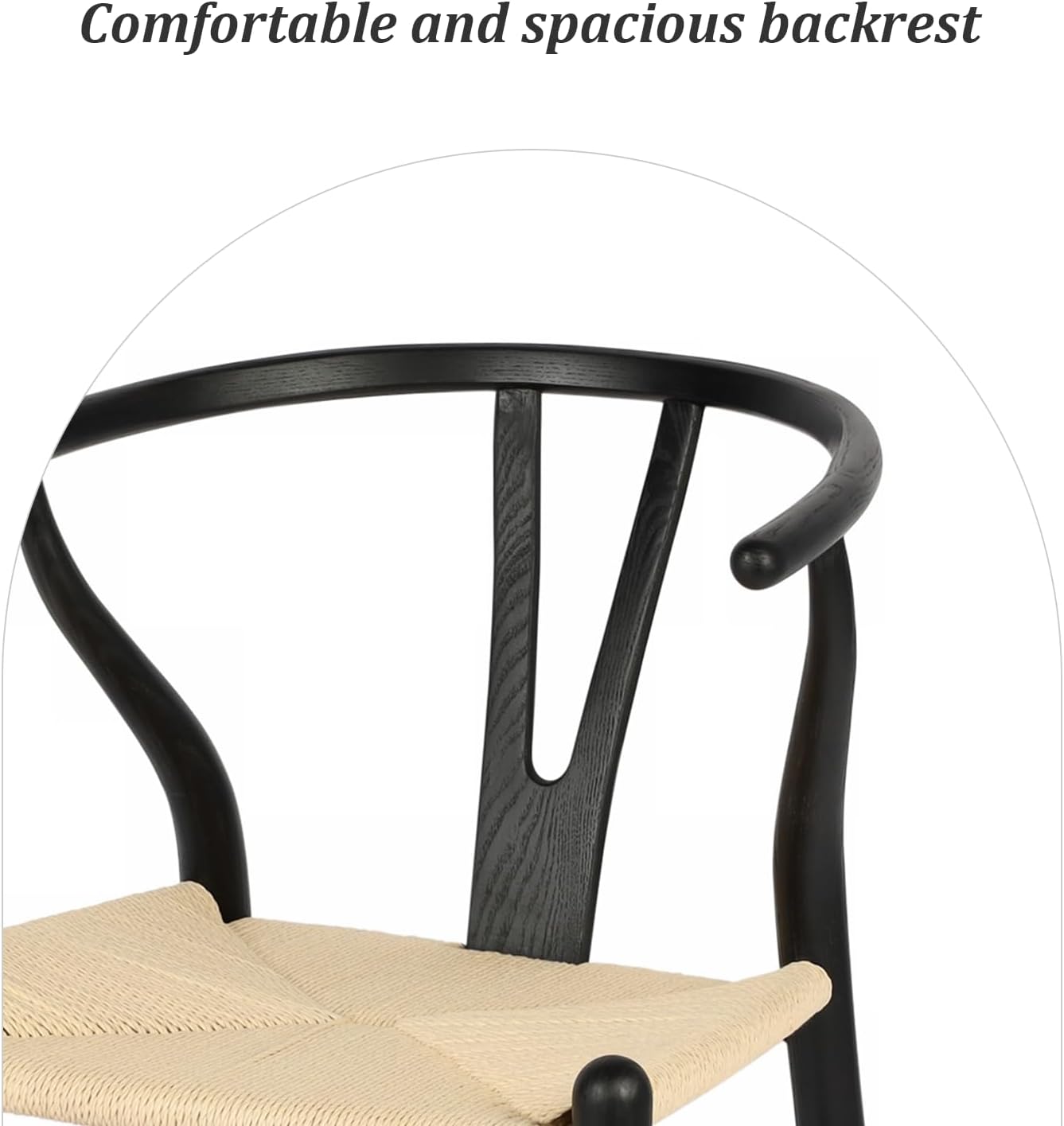 Wishbone Chair Natural Solid Wood Dining Chair/Hans Wegner Y Chair Rattan and Wood Accent Armrest Chairs - Ash Wood Chairs Set of 1 (Ash Wood - Black + Natural Color)