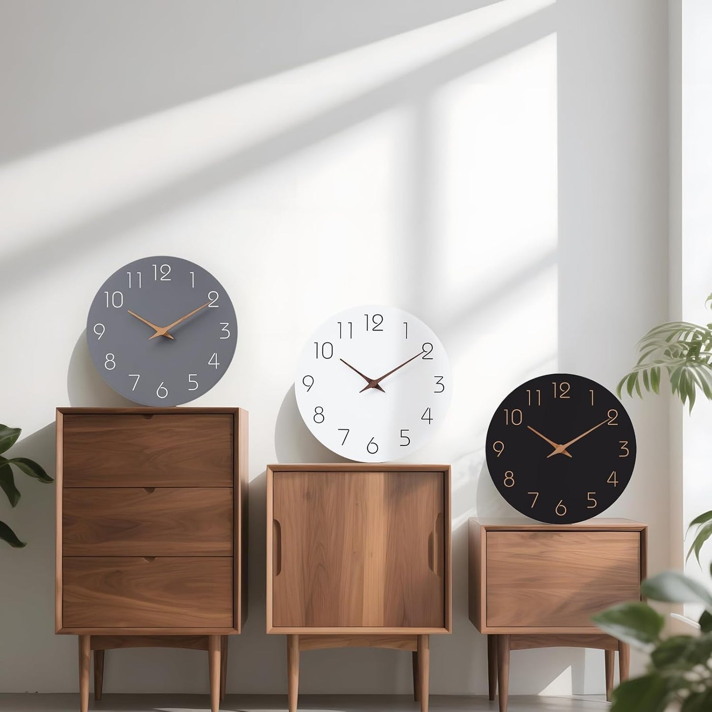 Mosewa Wall Clock 14 Inch Black Battery Operated Silent Non Ticking Simple Minimalist Rose Gold Numbers Decorative for Bedroom Living Room Kitchen Home Office