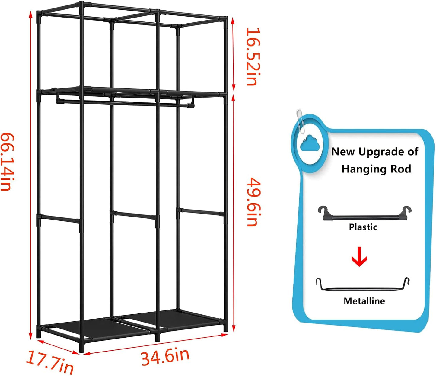 SORCEDAS Portable Wardrobe Closet Storage Organizer Metal Hanging Rack Non-Woven Fabric 34 Inch Coffee (34 Inch, Coffee)