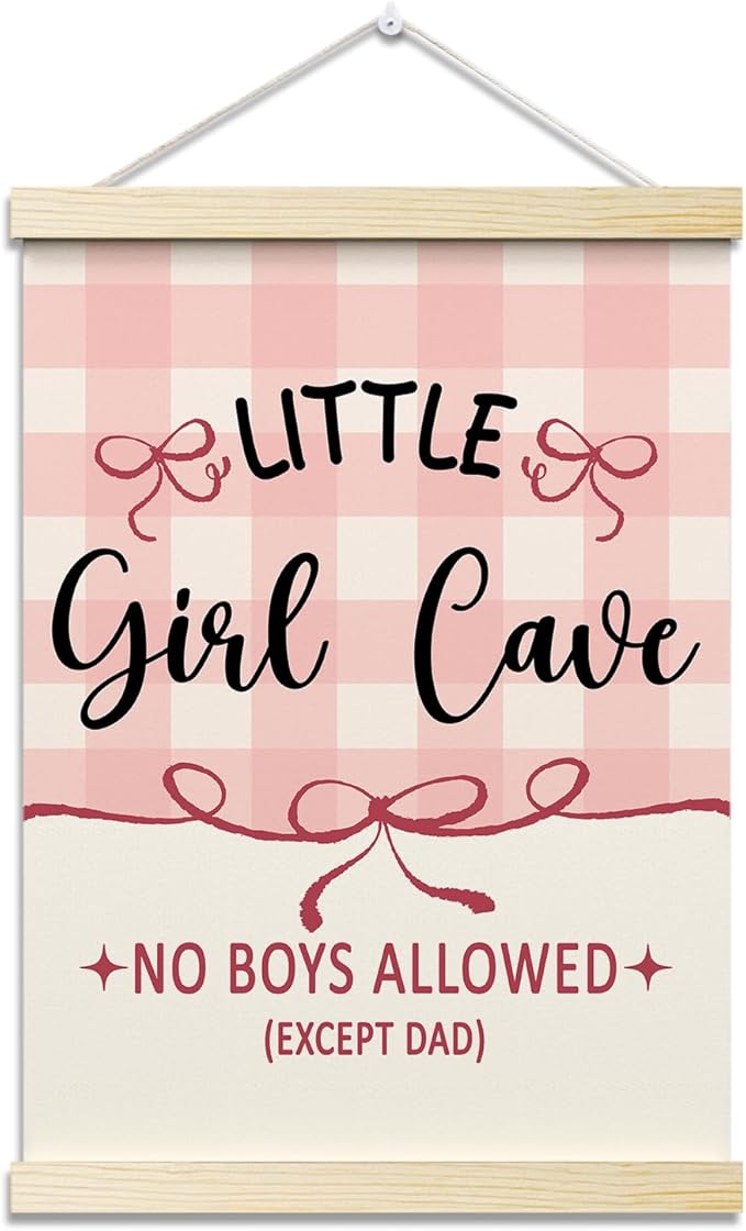 Littil Girl Cave Posters Hanger Frame for Girls Room Hanging Pink Bows Poster for Bedroom Kids Room Classroom Decor Wall Art Decor for Nursery Playroom Canvas Wall Art Print 16x12 Inches - YY045