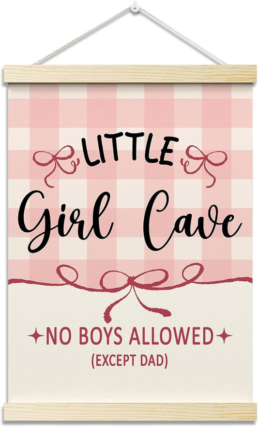 Littil Girl Cave Posters Hanger Frame for Girls Room Hanging Pink Bows Poster for Bedroom Kids Room Classroom Decor Wall Art Decor for Nursery Playroom Canvas Wall Art Print 16x12 Inches - YY045