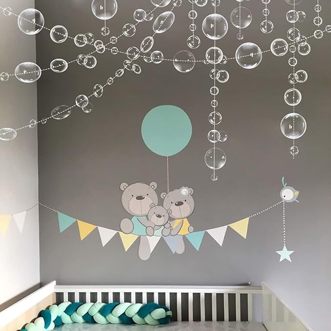 Transparent Bubble Garlands Mermaid Party Decoration Colored Blue Flat Cutouts Hanging Streamer for Birthday Baptism Wedding Ocean Wall Decal Baby Shower Under Sea Festal Kid Room Photo Props (White)