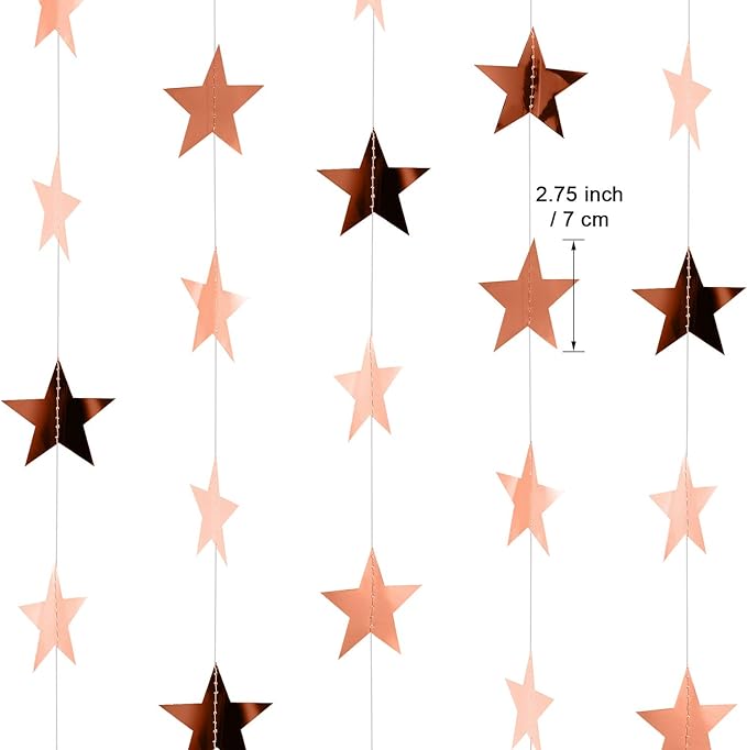 Patelai Glitter Star Garland Banner 2026 Graduation Decor 130 Feet Star Hanging Banner Twinkle Backdrop for Party Birthday Classroom Wedding Supplies(Rose Gold)