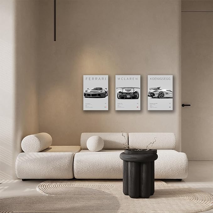 CSLGQGV Car Poster Vintage Racing Car Wall Art Supercar Canvas Prints Painting For Men Room Pictures Guys Dorm Room Aesthetics Decor Bedroom Office (black and white car frame, 12x16in)