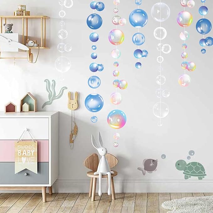 Transparent Bubble Garlands Mermaid Party Decoration Colored Blue Flat Cutouts Hanging Streamer for Birthday Baptism Wedding Ocean Wall Decal Baby Shower Under Sea Festal Kid Room Photo Props (Mix)