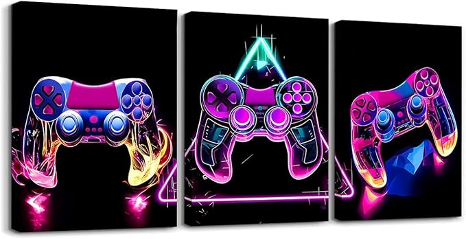 Feelyou Gamer Canvas Wall Art for Living Room 12" x 16" 3 Piece Game Controller Picture Wall Decor Gaming Gifts Bathroom Wall Art Gamepad Office Wall Decorations Artwork Posters Pink Wall Painting