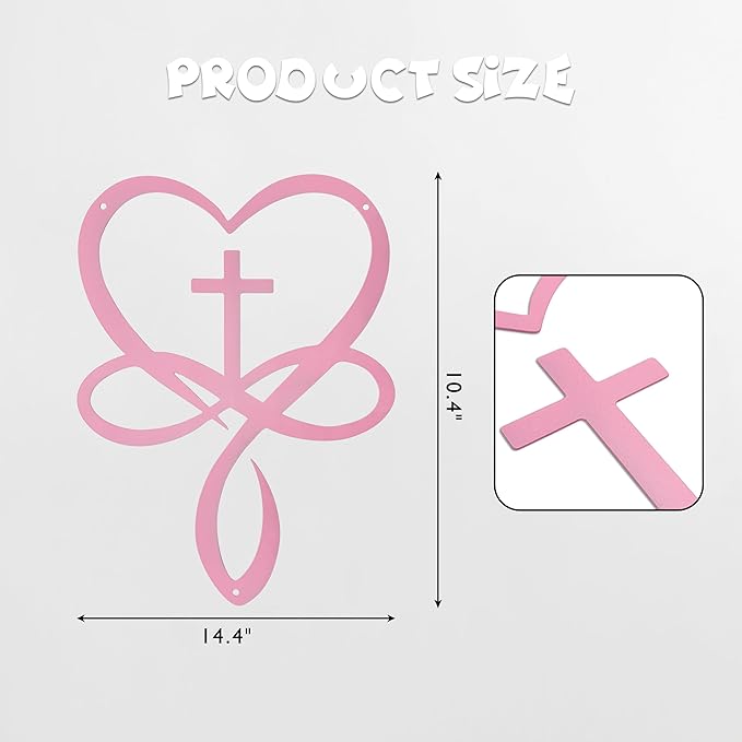 Metal Infinity Heart Cross Wall Decor, Unique Cross Decorative Wall Art, Heart And Love Sign Wall Plaques, Love Gift For Adult Home Wedding Decor Room Bedroom Living Room Decoration（Pink)