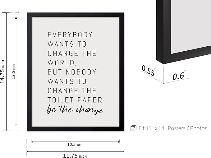 Poster Master Vintage Minimalist Poster - Retro Funny Print - Be The Change, Toilet Paper, Joke, Humor, Unique - Gift for Artist, Friend - Wall Decor for Bathroom, Restroom, 11x14 Black Framed