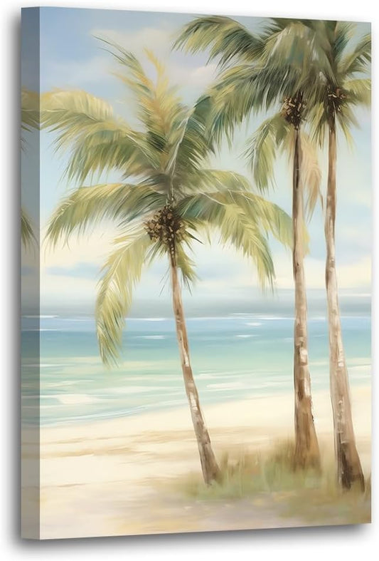 LURENCZH Tropical Beach Canvas Wall Art Seaside Palm Tree Picture Wall Decor Ocean Scenery Painting Prints for Bathroom Decor Framed(Beach-3,20.00" x 30.00")