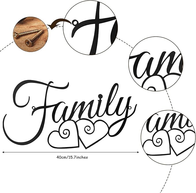 Ferraycle Metal Family Wall Decor Art Rustic Hanging Decoration Sign Family Signs Home Wall Decor for Living Room Bedroom Dining Room Kitchen(Black)
