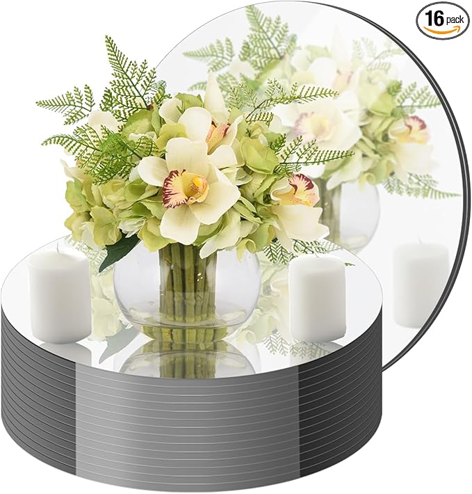 Round Mirror Centerpieces for Tables Decorations, 16Pack Acrylic Circle Mirror Centerpieces Mirrors Candle Plate Trays for Wedding Table Decorations Christmas Home Wall Decor (6inch, 8inch)