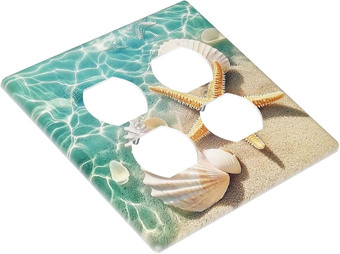 Outlet Covers Sea Shells And Star Fish In Ocean Beach 2 Gang Double Duplex Decorative Light Switch Covers Electrical Wallplates Socket Faceplate For Bathroom Home Decor