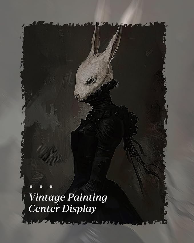 HUARCEY Gold Framed Vintage Wall Art Canvas Prints Gothic Room Decor Vintage Rabbit Lady Wall Decor, Aesthetic Dark Academia Halloween Pictures Oil Painting Goth Decorations 12x16in