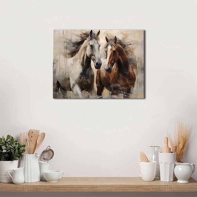 Retro Horse Decor Horse Pictures Wall Decor Horses Wall Art Western Cowboy Canvas Prints Rustic Farmhouse Horses Painting Poster Wild Animal Canvas Artwork for Living Room Office Home Decoration 12x16"