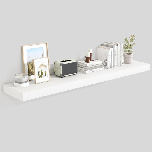 Heimlove 55 Inch Floating Shelves for Wall,10 Deep Large White Wall Shelf with Heavy Duty Brackets,Wall Mounted Storage & Display Shelves for Bedroom,Living Room,Kitchen,Office