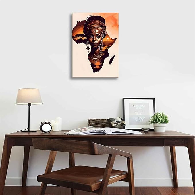 Black Woman Canvas Wall Art African American Painting Decor Pictures Abstract African Girl Posters Prints for Dining Living Room Bedroom Home Decoration