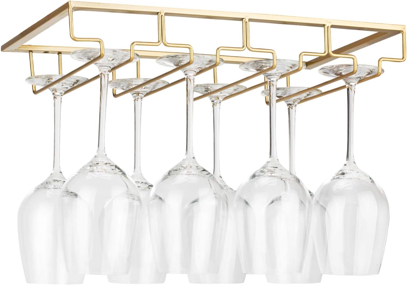 Wine Glass Rack Under Cabinet - Stemware Holder Metal Wine Glass Organizer Glasses Storage Hanger for Bar Kitchen Gold 4 Rows