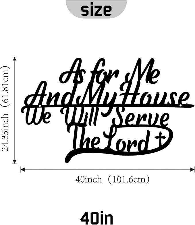 Hppybiry as for Me and My House We Will Serve the Lord Metal Wall Decor Bible Verses Black Metal Signs 40Inch Wall Art Christian Religious Scripture Wall Hanging Decoration for Living Room Office