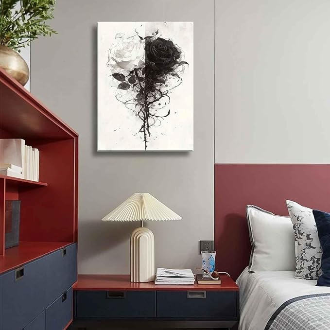 Black And White Rose Canvas Wall Art Grey Floral Roses painting Decor Pictures Modern Abstract Flower Plant Posters Prints for Living Room Bedroom office corridor bathroom Decoration