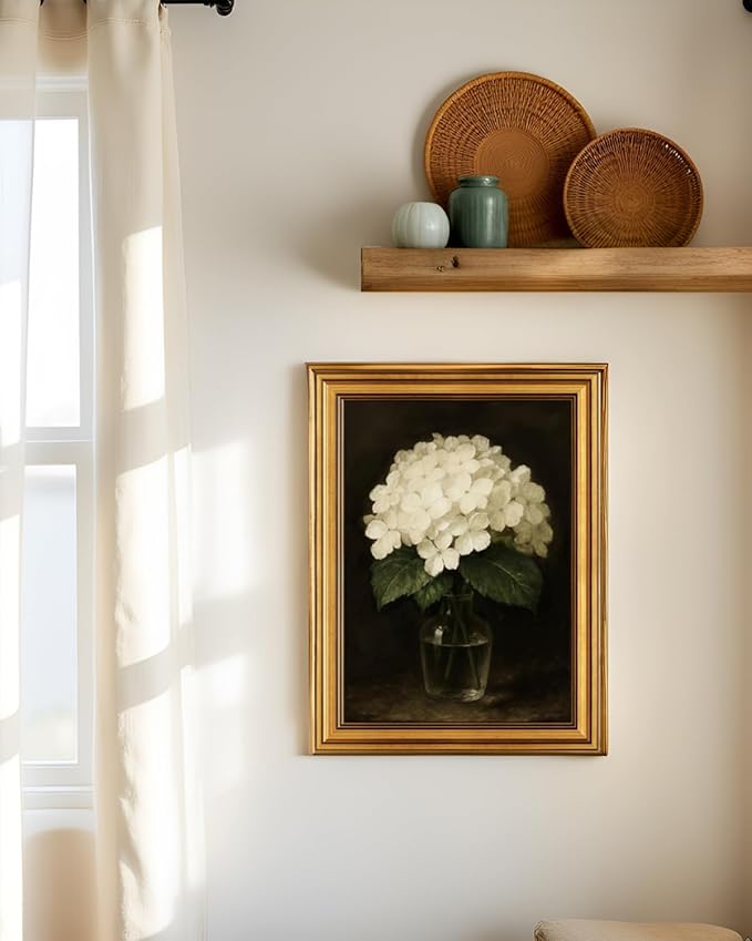 InSimSea Gold Framed Canvas Prints Wall Art, Vintage Flower Bathroom Decor, Classical Hydrangea Paintings Farmhouse Wall Decor Aesthetic, Antique Pictures for Kitchen Living Room Shelf, 12x16inch