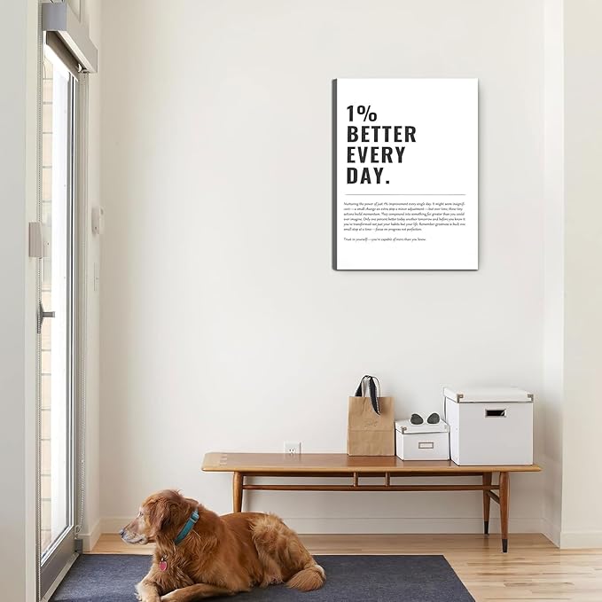 Framed 1% Better Every Day Motivational canvas Wall Art Inspirational Wall decoration pictures Growth Mindset Self Improvement Quote Poster Prints for Office Gym Classroom or Home Décor 16x24in