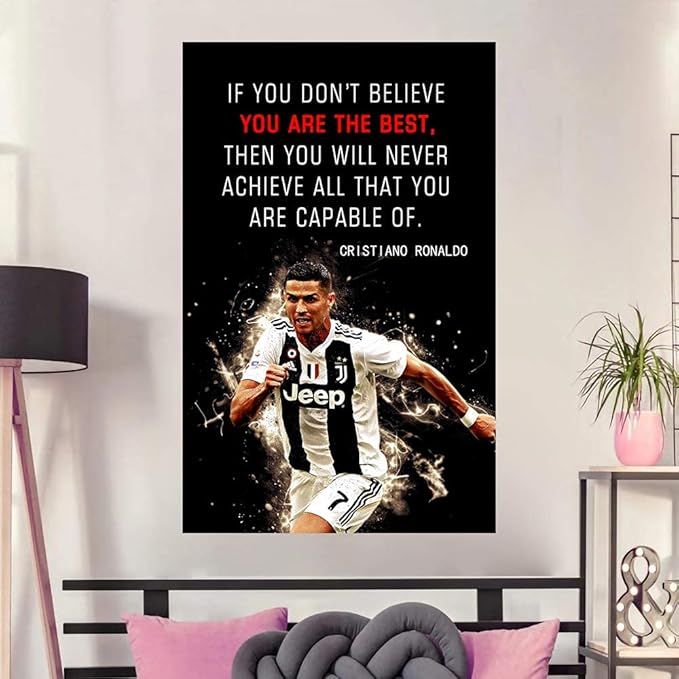AMART SUN Football Sports Decor • Superstar Quote Poster Inspirational Canvas Wall Art • Motivational Artwork Modern Home Decor For Home,Office,Gym,Classroom Wall Decor Framed Ready to Hang