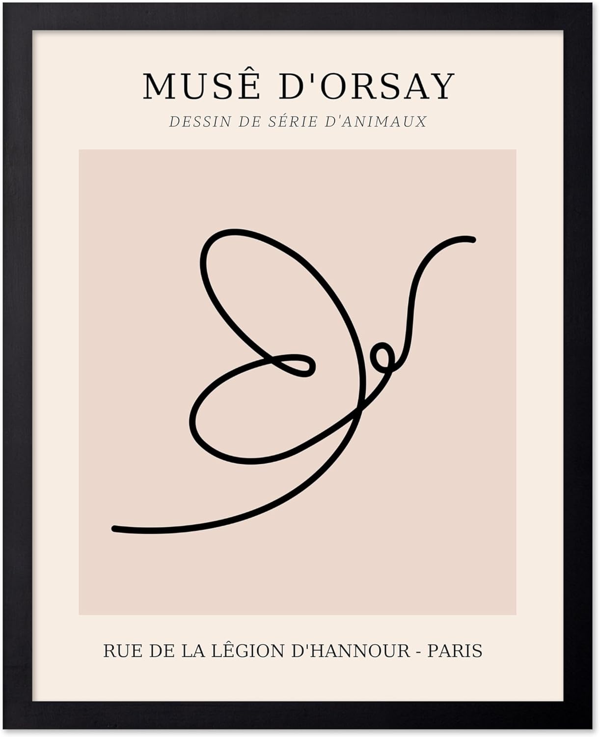 Poster Master Vintage Poster - Retro One Line Butterfly Drawing Print - Butterfly Line Art - Minimal Gift for Him, Her, Animal Lover - Abstract Decor for Home, Office, 8x10 Black Framed