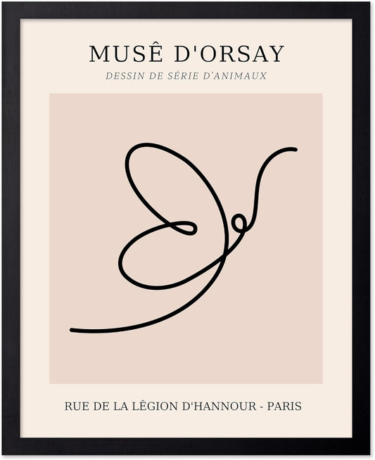Poster Master Vintage Poster - Retro One Line Butterfly Drawing Print - Butterfly Line Art - Minimal Gift for Him, Her, Animal Lover - Abstract Decor for Home, Office, 8x10 Black Framed