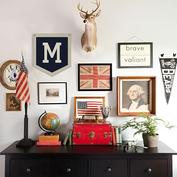 Lacama Toddler Boys Room Decor，Vintage Name Pennant Flag for Toddler Bedroom Playroom Kidsroom，Nursery Name Sign for Boys，Letter Wall Decor，Baby Boy Christmas Gifts，Initial Monogram M 12x14 in