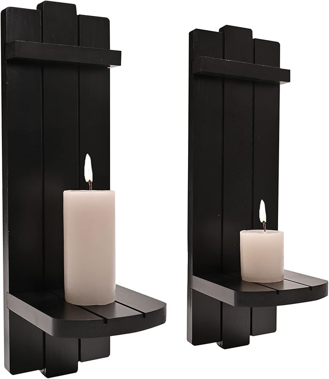 Sconces Set of 2, Rustic Home Decor, Farmhouse Wall Art Floating Candle Holder Shelf, Black Decorations for Living Room, Dining Room, Bedroom, Bathroom
