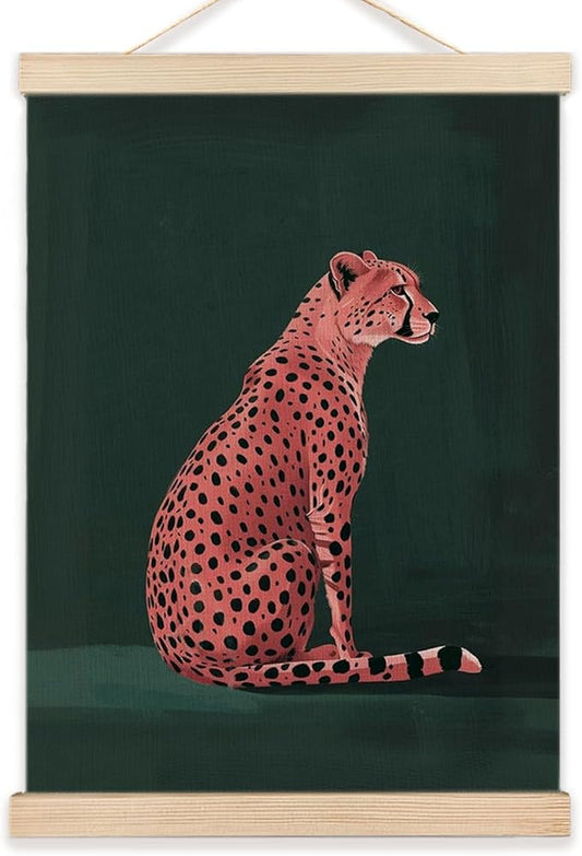 LZYRF Hot Pink Cheetah Wall Art Poster Framed, Cheetah Print Room Decor, Emerald Green Trendy Fashion Leopard Animal Canvas Prints Wall Decor for Home Girls Bedroom Dorm Apartment, 12x16 Inch