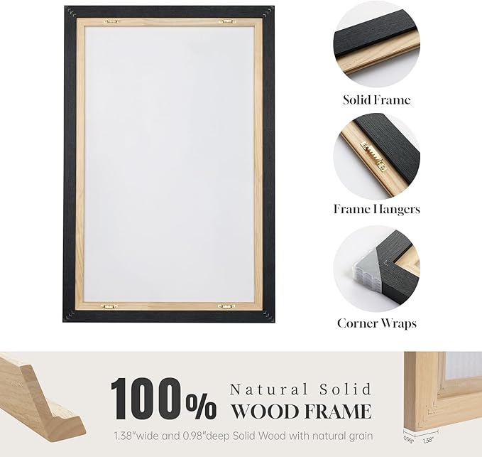 Large Framed Black and White Abstract Wall Art for Living Room, 2 Piece Modern Canvas Prints Wall Paintings Artwork for Walls, Minimalist Black Lines Pictures for Hallway Office Wall Decor 24x36 In