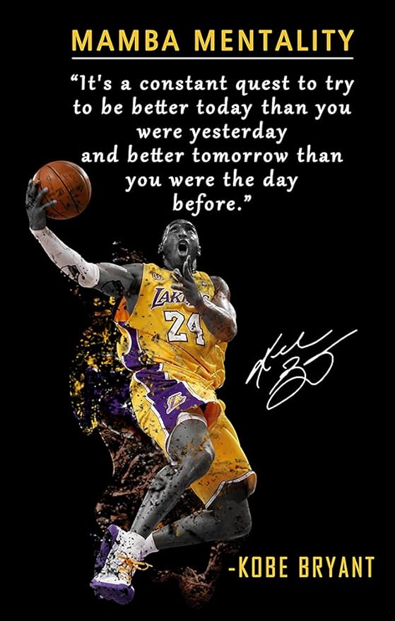Kobe Bryant Poster Canvas Wall Art • Mamba Mentality Quote Canvas Wall Art • Basketball Player Sports Home Decor • Motivational Artwork For Home,Office,Gym Wall Decor Framed Ready to Hang