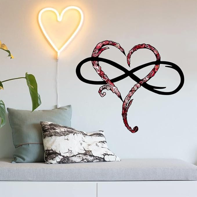 Infinity Heart Wall Decor, Unique Infinity Heart Metal Wall Art Decor Love Sign Steel Wall Plaques Bedroom Ornaments for Home Wedding Decor, Room Living Room Decoration (Red Black, 23.6x20.6inch)
