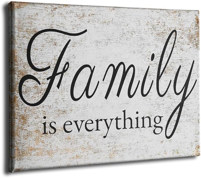 VVJSZHJ Family Is Everything Quote Wall Art Rustic Signs Farmhouse Wall Decoration for Home Dining Living Room Bedroom Decor (Family, 12x16 inch, Wrapped Canvas)