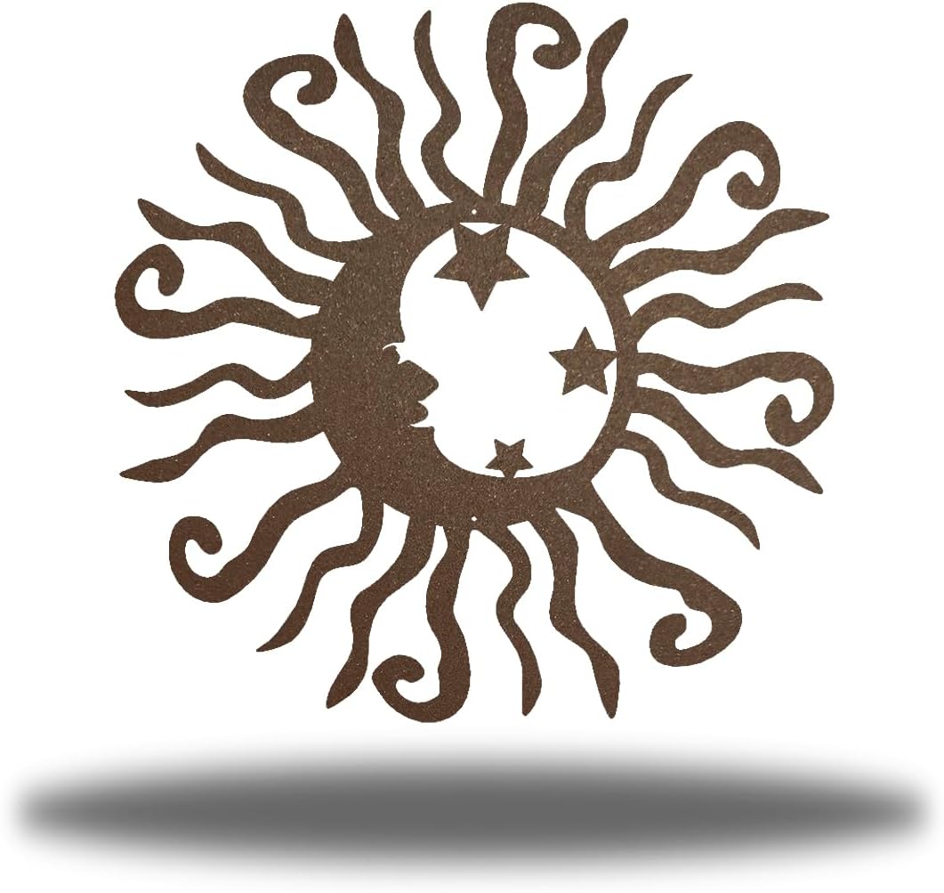 Riverside Designs Wacky Solar Moon Metal Wall Art Steel Outdoor Decor | Heavy-Duty and Waterproof | Made in USA (Rust, 18L x 18W)