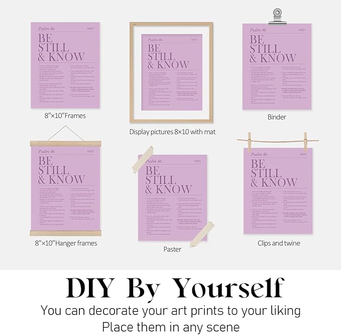 Locomiss Purple Christian Wall Art Decor, Modern Bible Verse Prints, Minimalist Jesus Scripture Wall Decor, Inspirational Bible Posters for Bedroom Office Living Room, Set of 4 (8x10 Unframed)