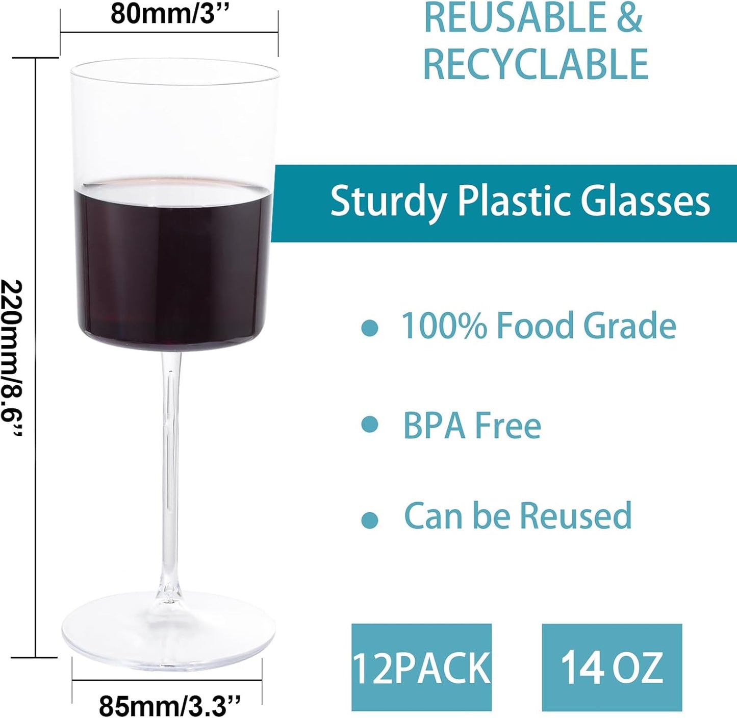 Ciaell 12 Pack Clear Plastic Wine Glasses - 14Oz Plastic Wine Glasses with Stem - Disposable Stemmed Wine Glass for Parties & Weddings & Outdoor
